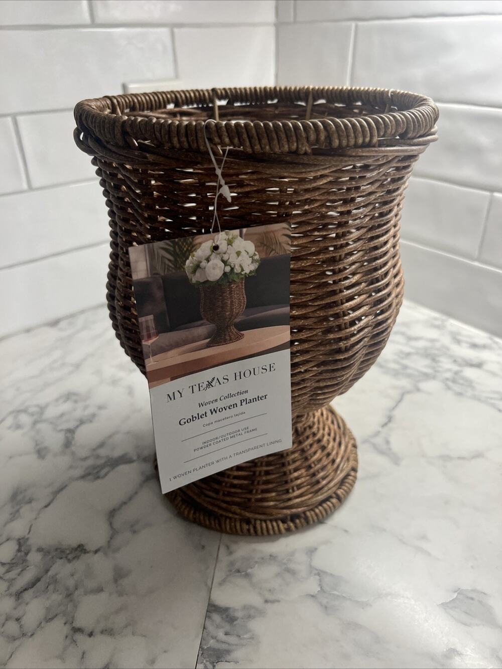 *NWT* My Texas House 8 Inch Goblet Woven Planter Urn Shape, Brown VIRAL!